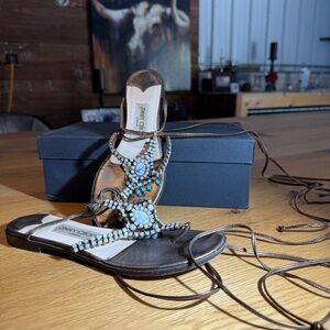 Jimmy Choo London Muli Jewel Lace Up Flat Sandal Size 36.5